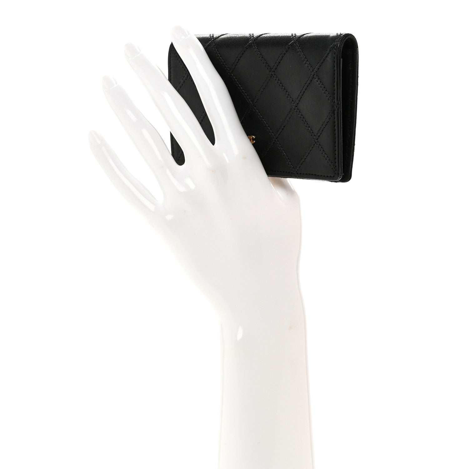Chanel Lambskin Diamond Stitched Compact Flap Wallet Black 2 of 9