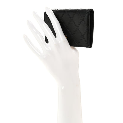 Chanel Lambskin Diamond Stitched Compact Flap Wallet Black 2 of 9