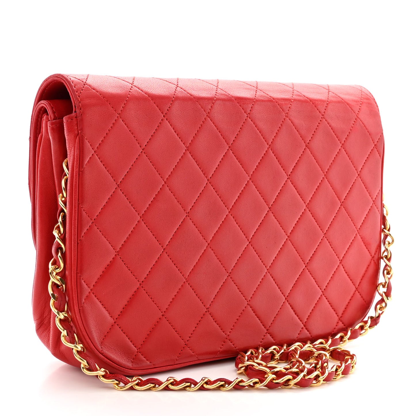 Lambskin Quilted Medium Single Flap Red