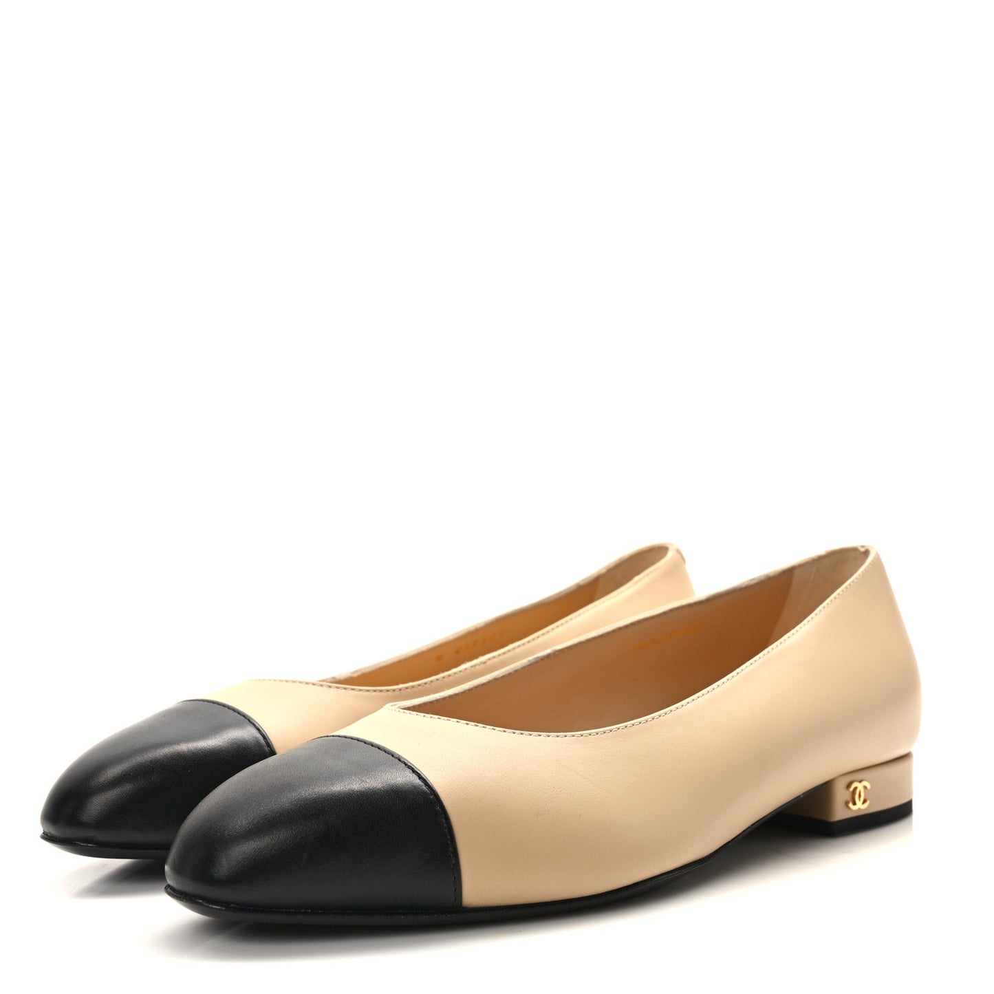 Lambskin Cap Toe CC Uniform Ballerina Flats 37.5 Beige Black