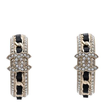 Chanel Crystal Lambskin CC Chain Hoop Earrings Gold Black 1 of 4