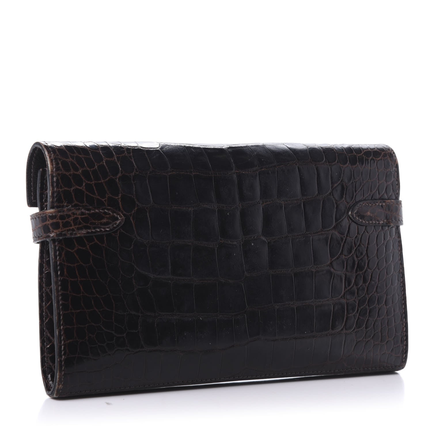 Hermes Matte Alligator Kelly Longue Wallet Chocolate 3 of 13