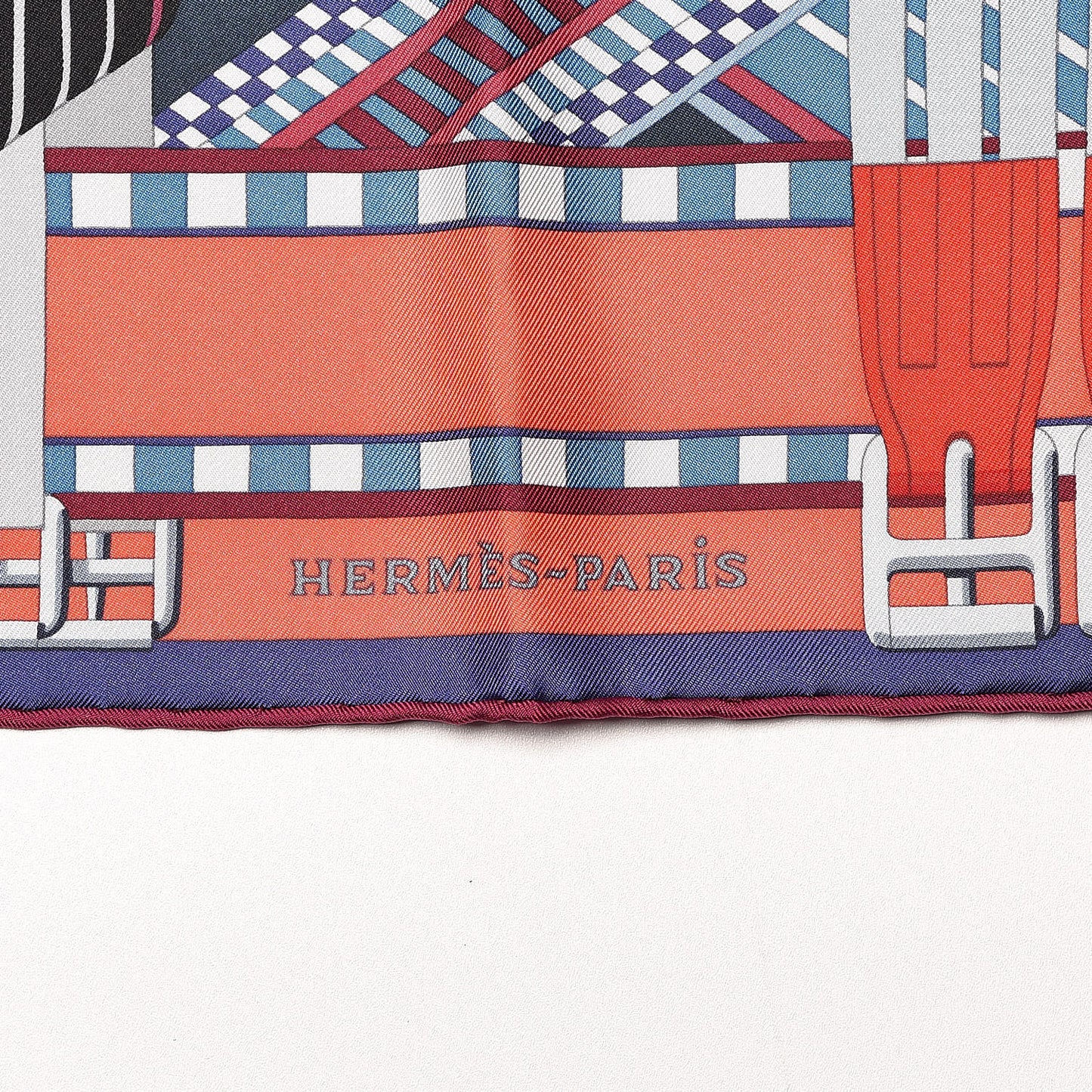 Silk Sangles En Zigzag Scarf 90 Ardoise Rouge Gris Bleuete