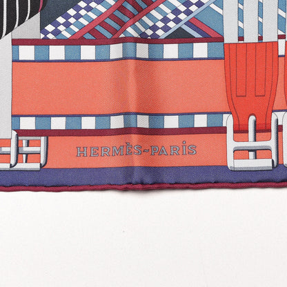 Hermes Silk Sangles En Zigzag Scarf 90 Ardoise Rouge Gris Bleuete 3 of 5