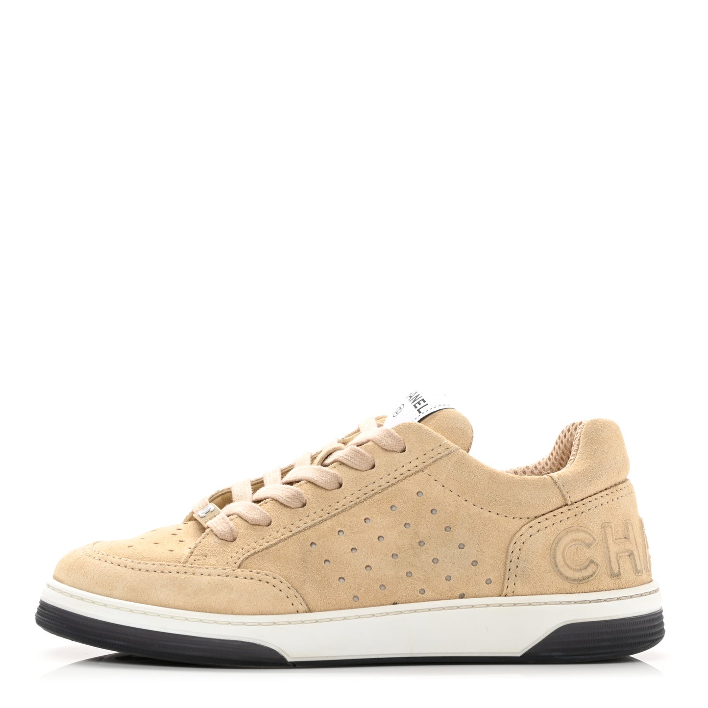 Suede Calfskin Logo Sneakers 38 Beige