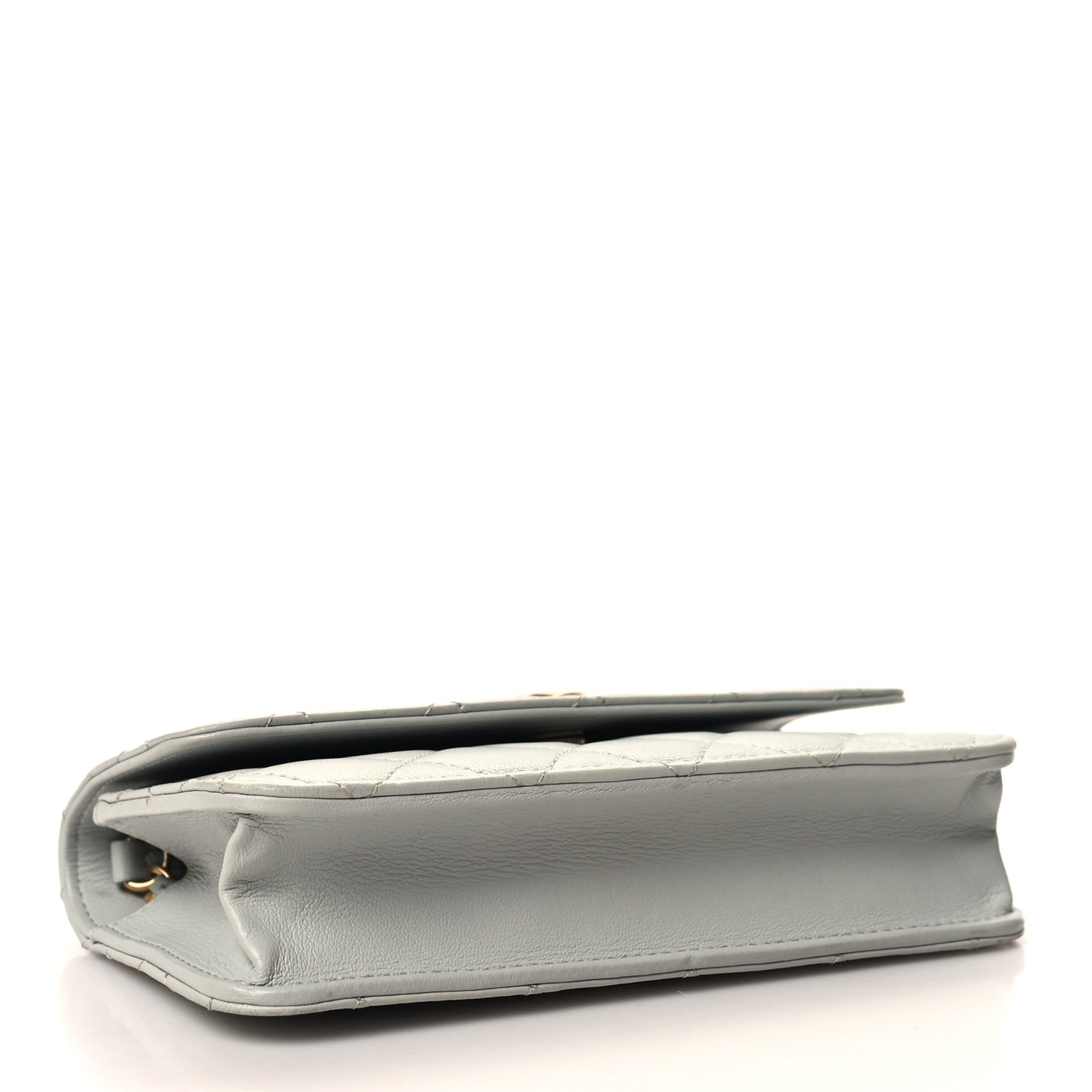 Lambskin Pearl Crush Quilted Flap Phone Holder With Chain Light Grey