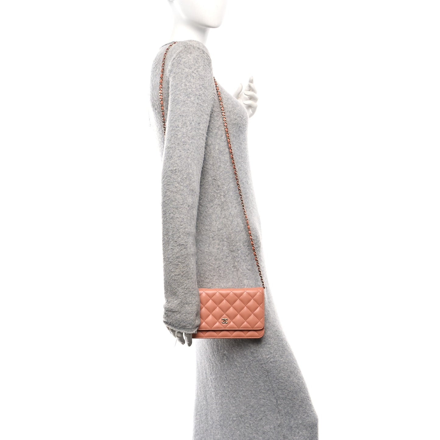 Lambskin Quilted Wallet on Chain WOC Salmon Pink