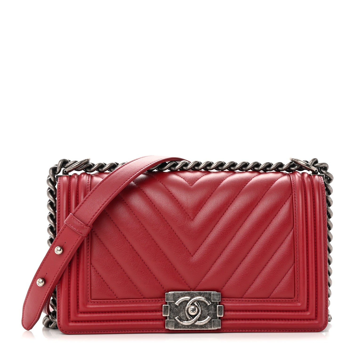 Chanel Calfskin Chevron Quilted Medium Boy Flap Dark Red 1 of 12