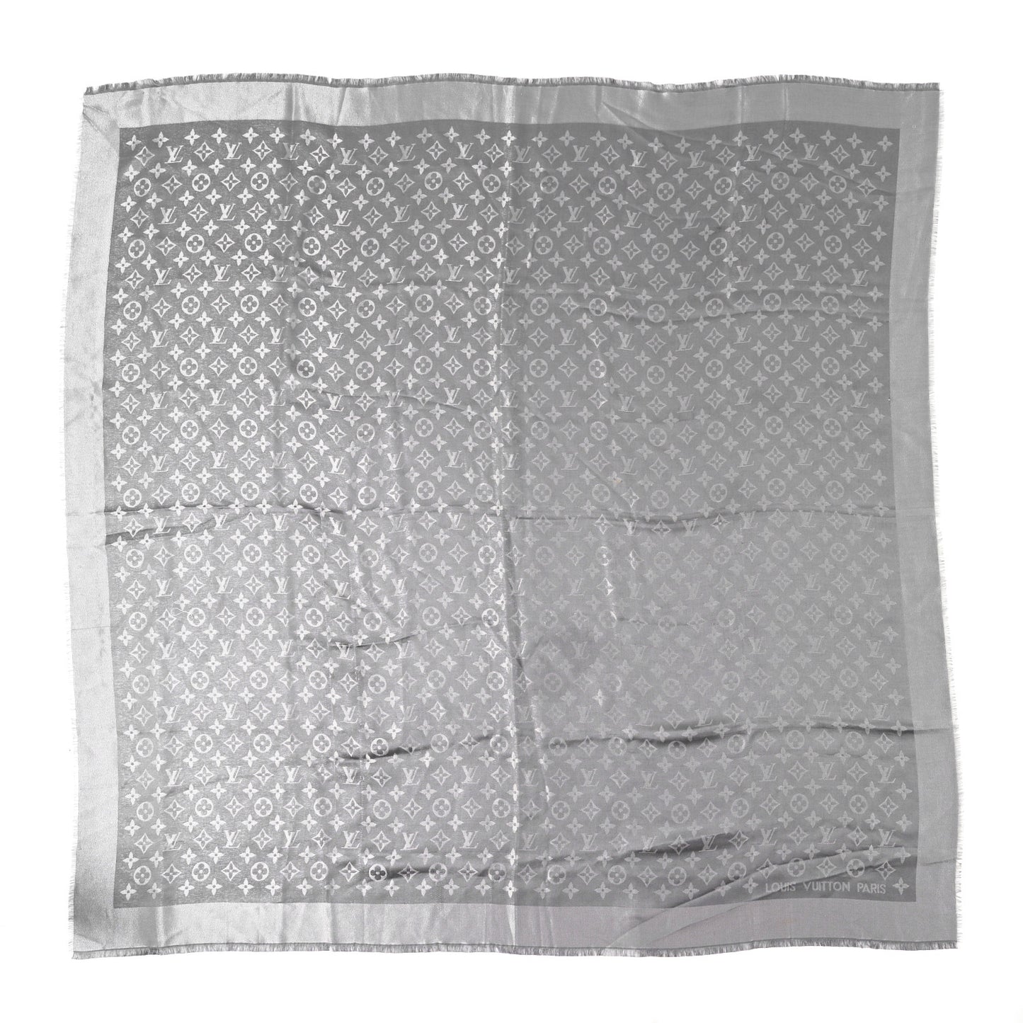 Silk Lurex Wool Monogram Shine Shawl Charcoal Grey