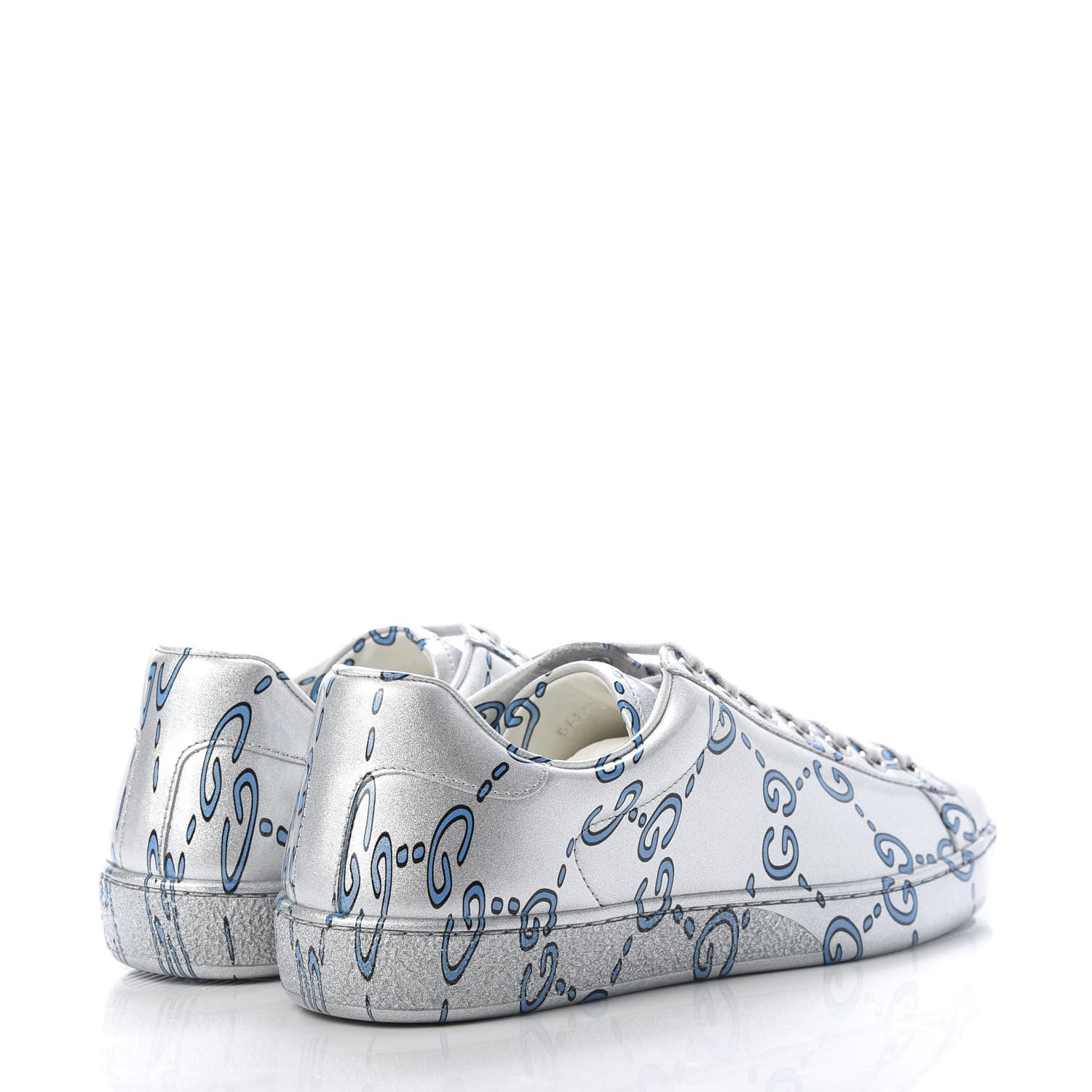 Gucci Miro Rubber Wax GucciGhost Print Mens New Ace Sneakers 5 Silver 4 of 10