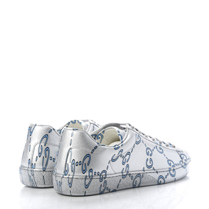 Gucci Miro Rubber Wax GucciGhost Print Mens New Ace Sneakers 5 Silver 4 of 10