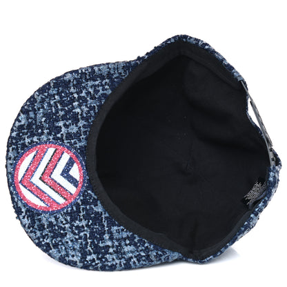 Chanel Glittered Tweed Cap Hat Navy Blue 5 of 6