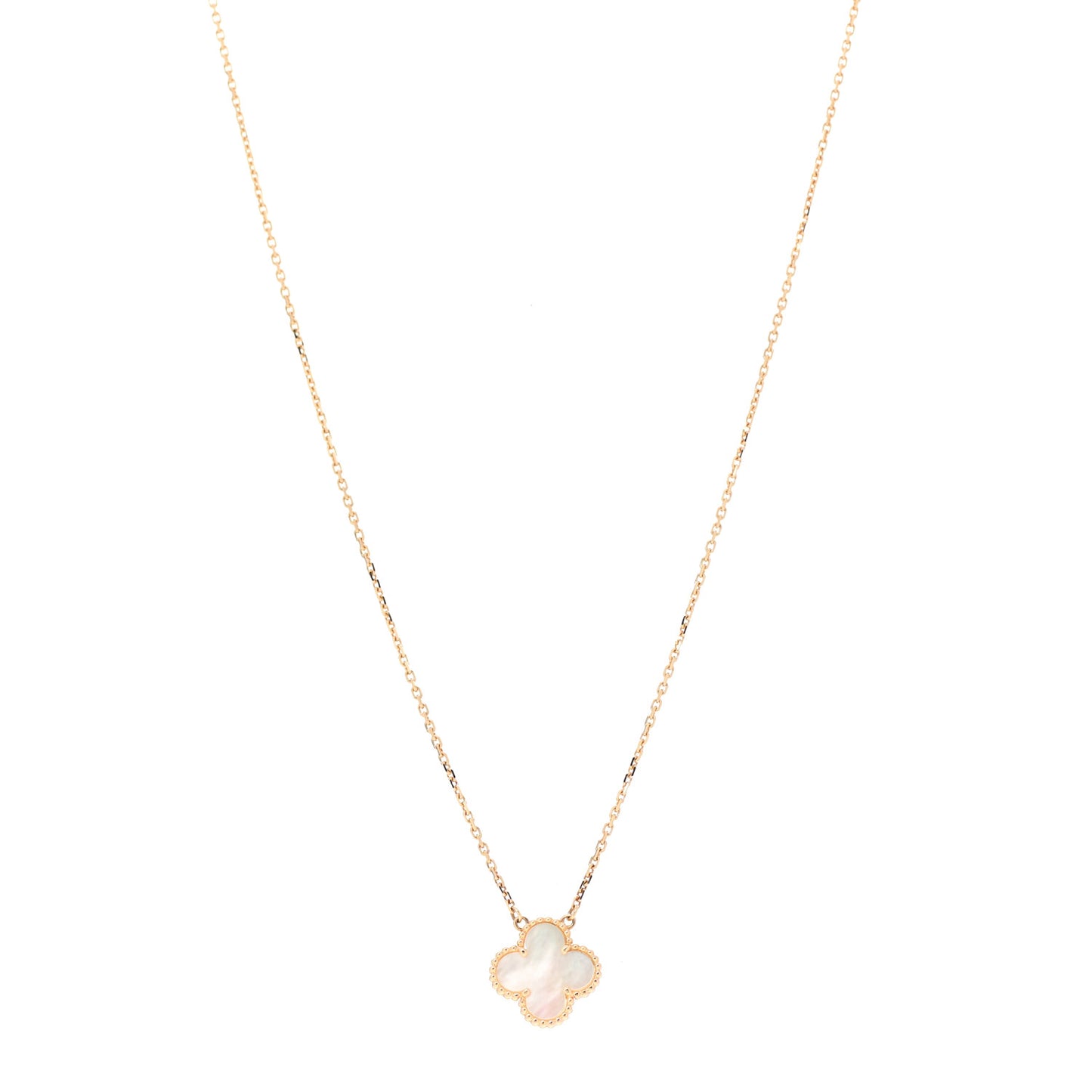 18K Yellow Gold Mother of Pearl Vintage Alhambra Pendant Necklace