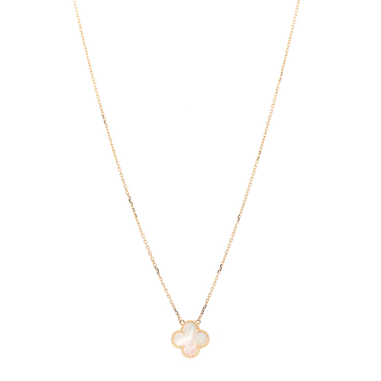 Van Cleef & Arpels 18K Yellow Gold Mother of Pearl Vintage Alhambra Pendant Necklace 1 of 6