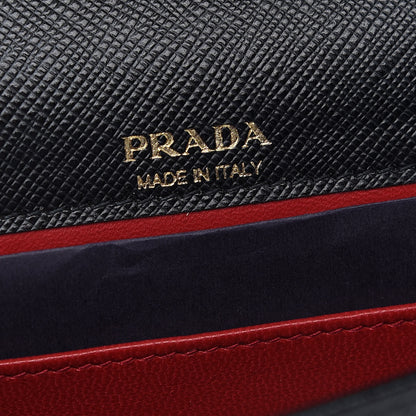 Prada Saffiano Lux Metal Logo Chain Flap Crossbody Bag Black 6 of 8