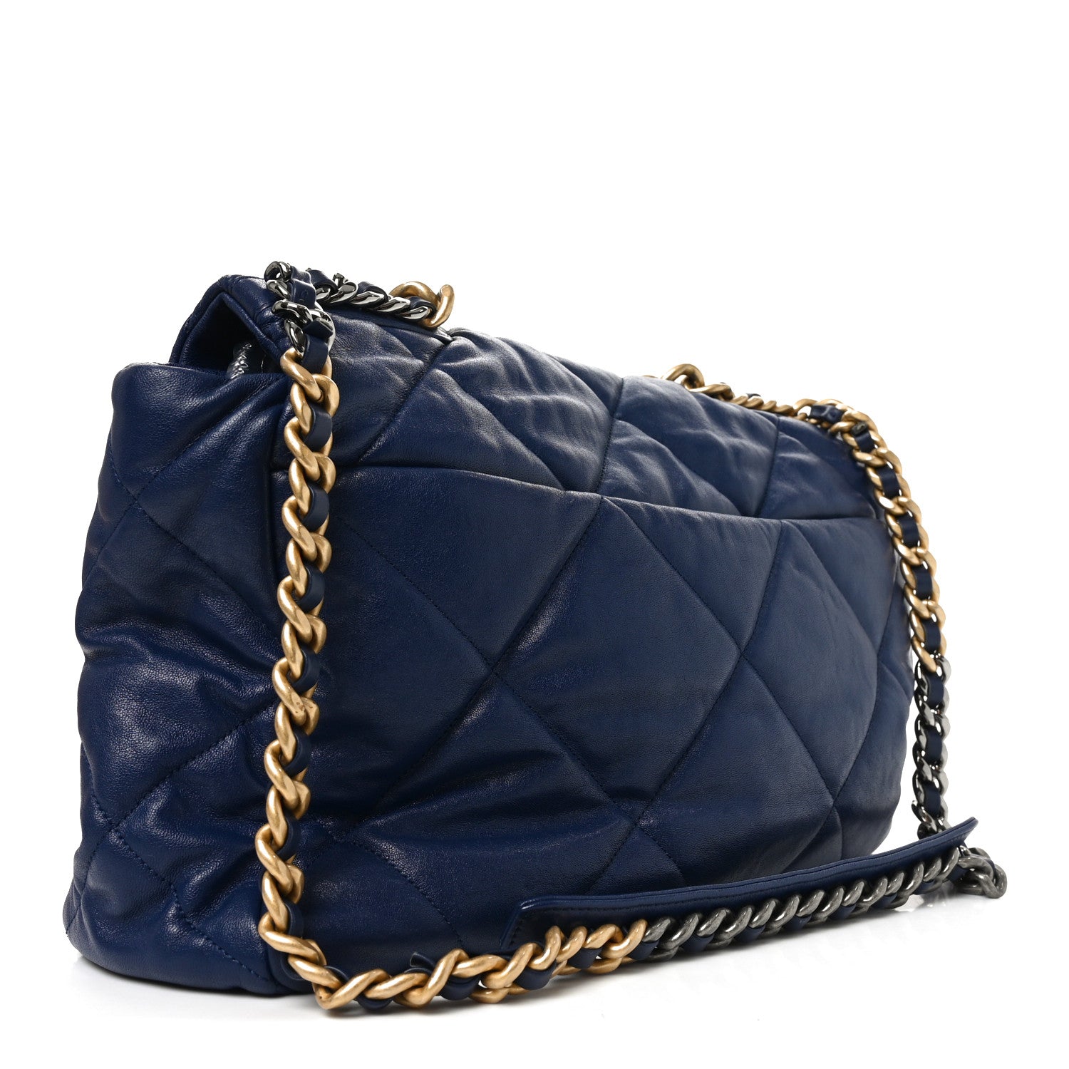 Chanel Goatskin Quilted Maxi Chanel 19 Flap Navy Blue 3 of 10