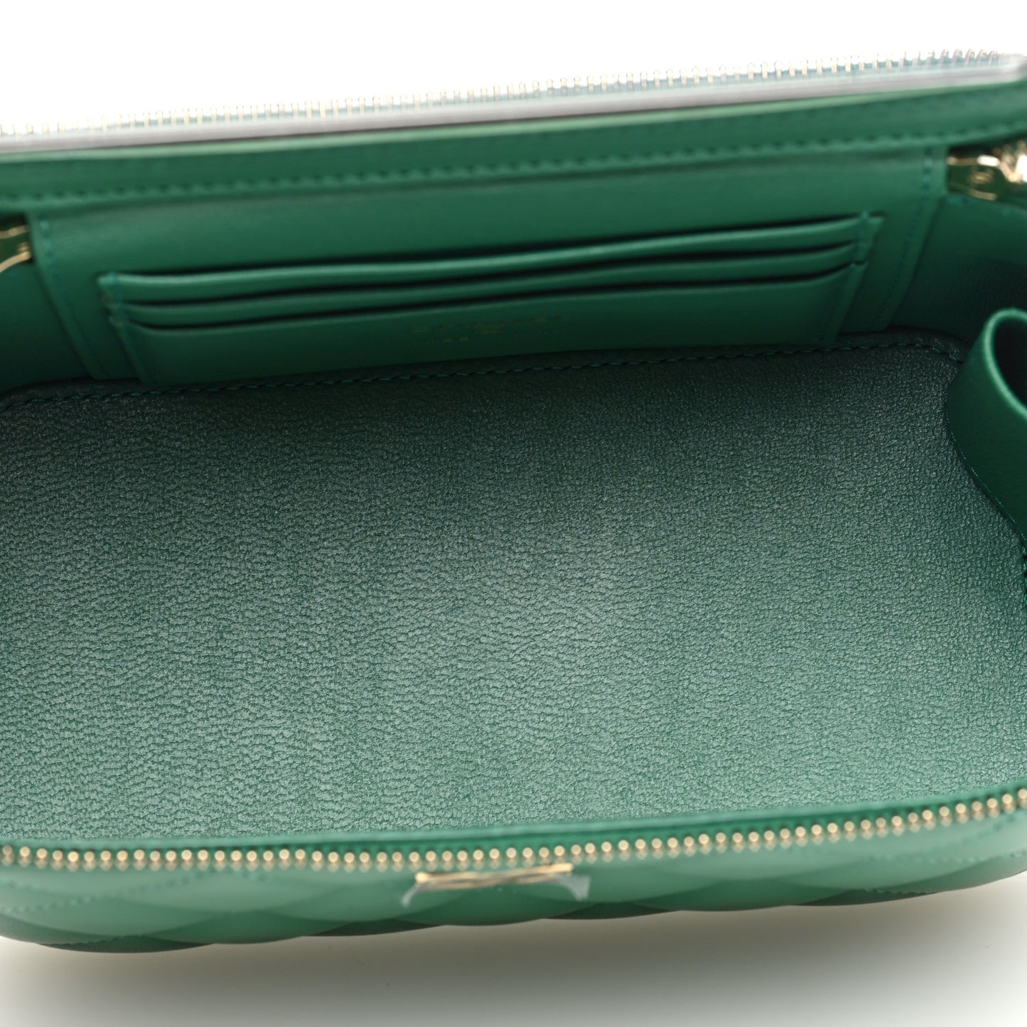 Lambskin Quilted Small Top Handle Vanity Case With Chain Green