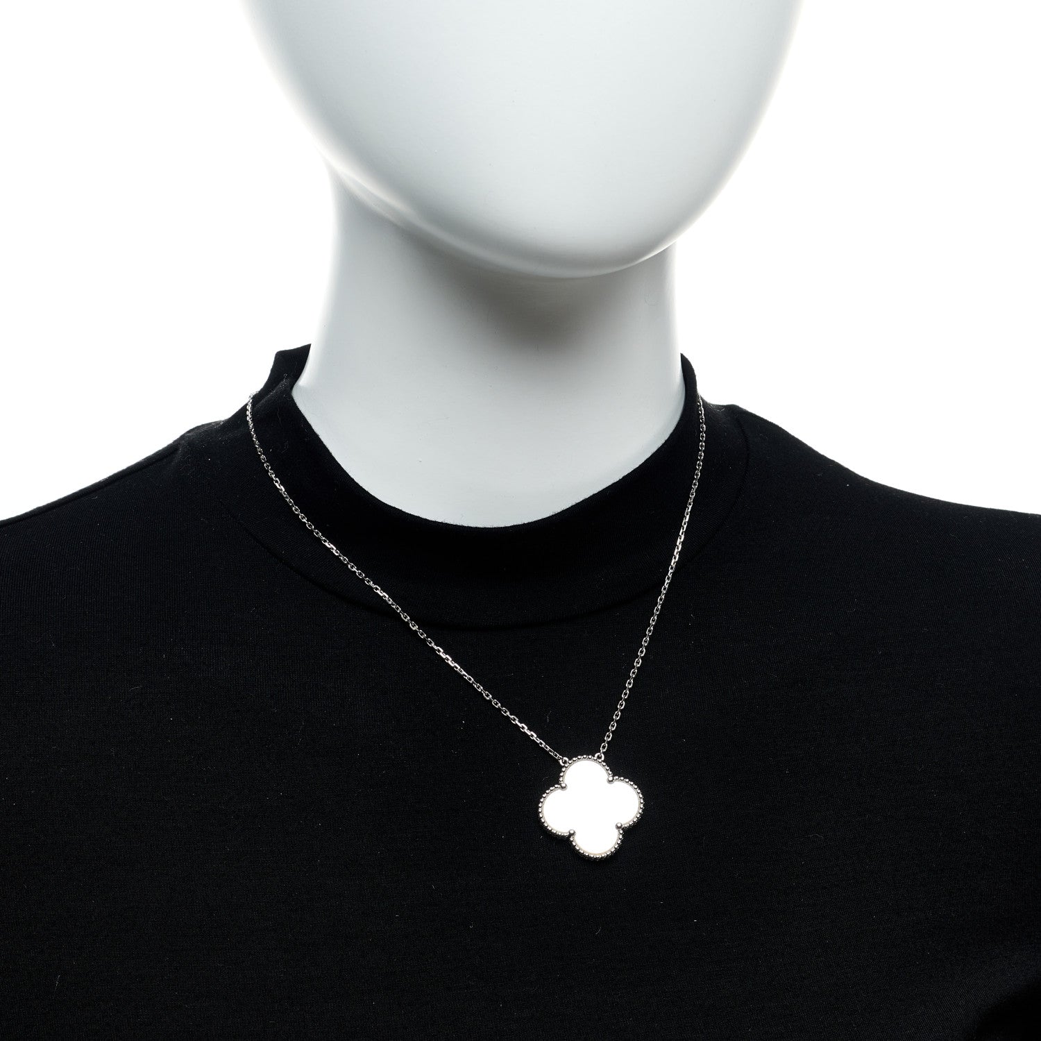 Van Cleef & Arpels 18K White Gold Mother of Pearl Magic Alhambra Pendant Necklace 2 of 6