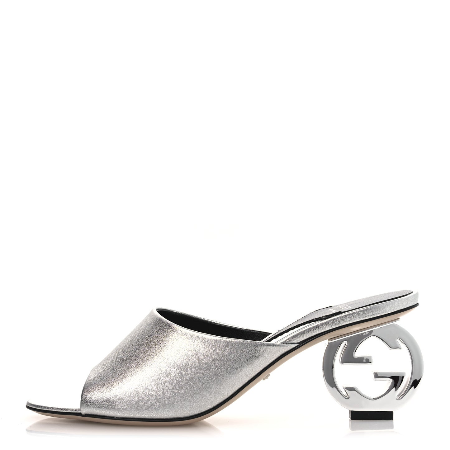 Nappa Lame Interlocking G Bella 65mm Slide Sandals 39 Argento