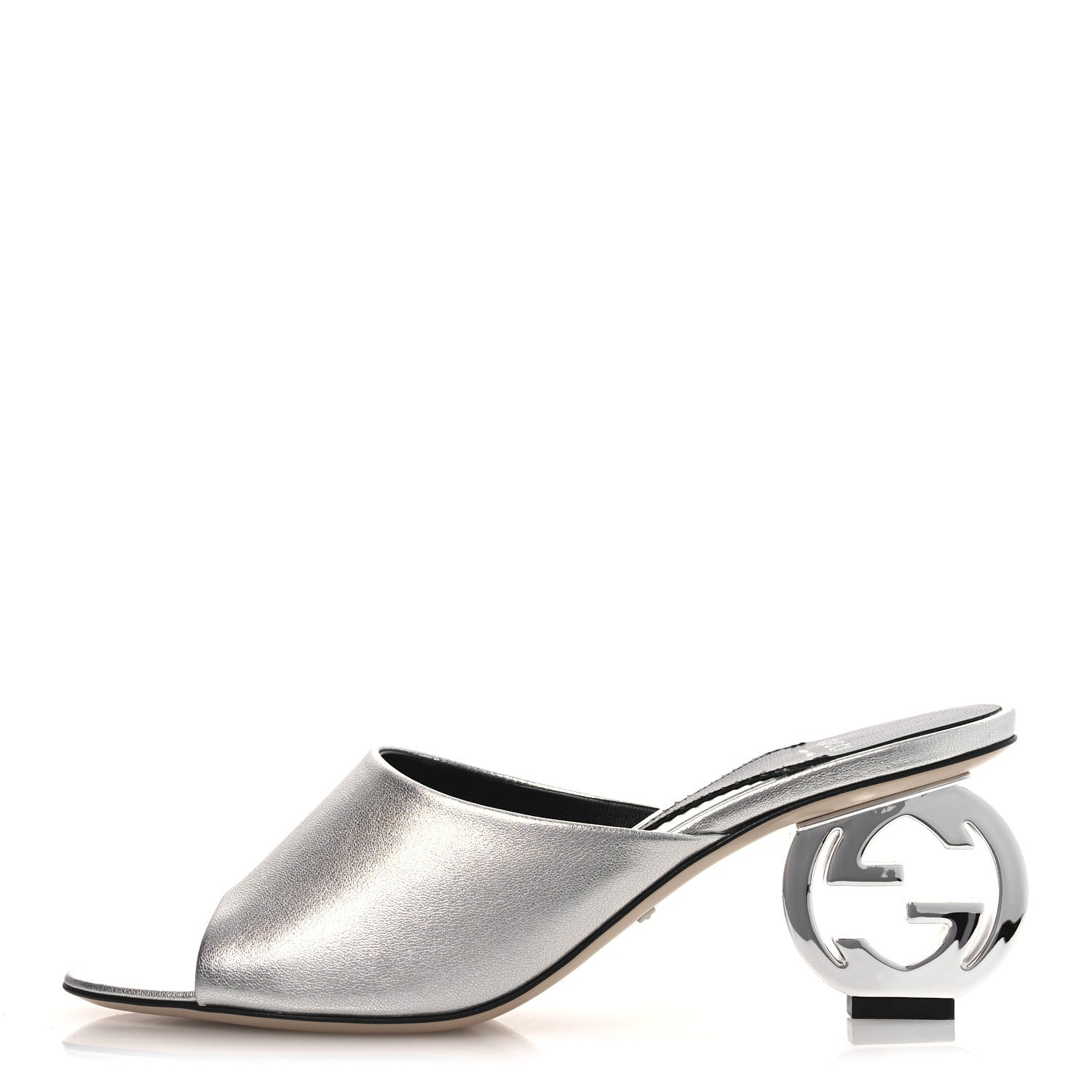 Gucci Nappa Lame Interlocking G Bella 65mm Slide Sandals 39 Argento 1 of 11