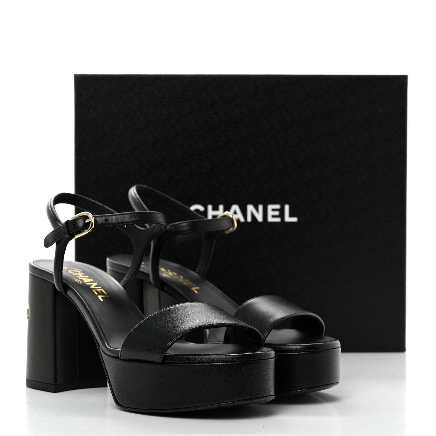 Chanel Lambskin Logo Platform Sandals 38 Black 11 of 11