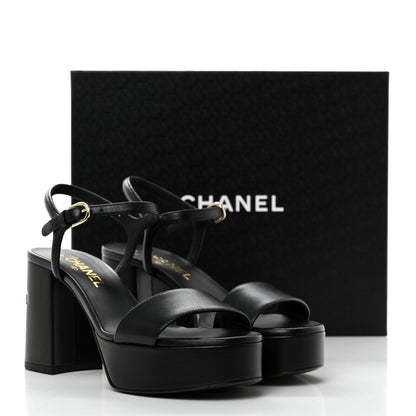 Chanel Lambskin Logo Platform Sandals 38 Black 11 of 11