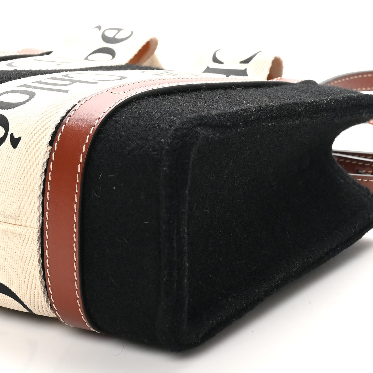 Felt Calfskin Small Woody Ribbon Tote With Strap Black