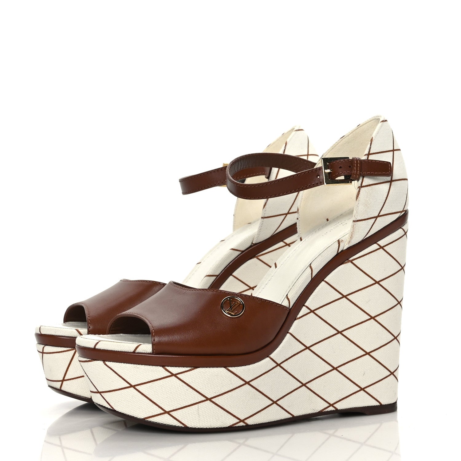 Louis Vuitton Denim Malletage Blossom Wedge Sandal 38.5 3 of 10