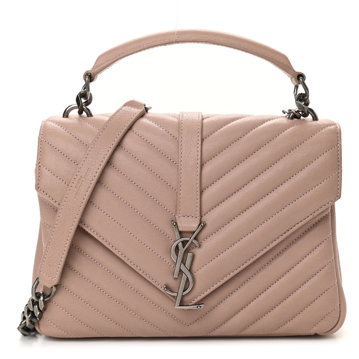 Sheepskin Matelasse Chevron Monogram Medium College Bag Rose Poudre