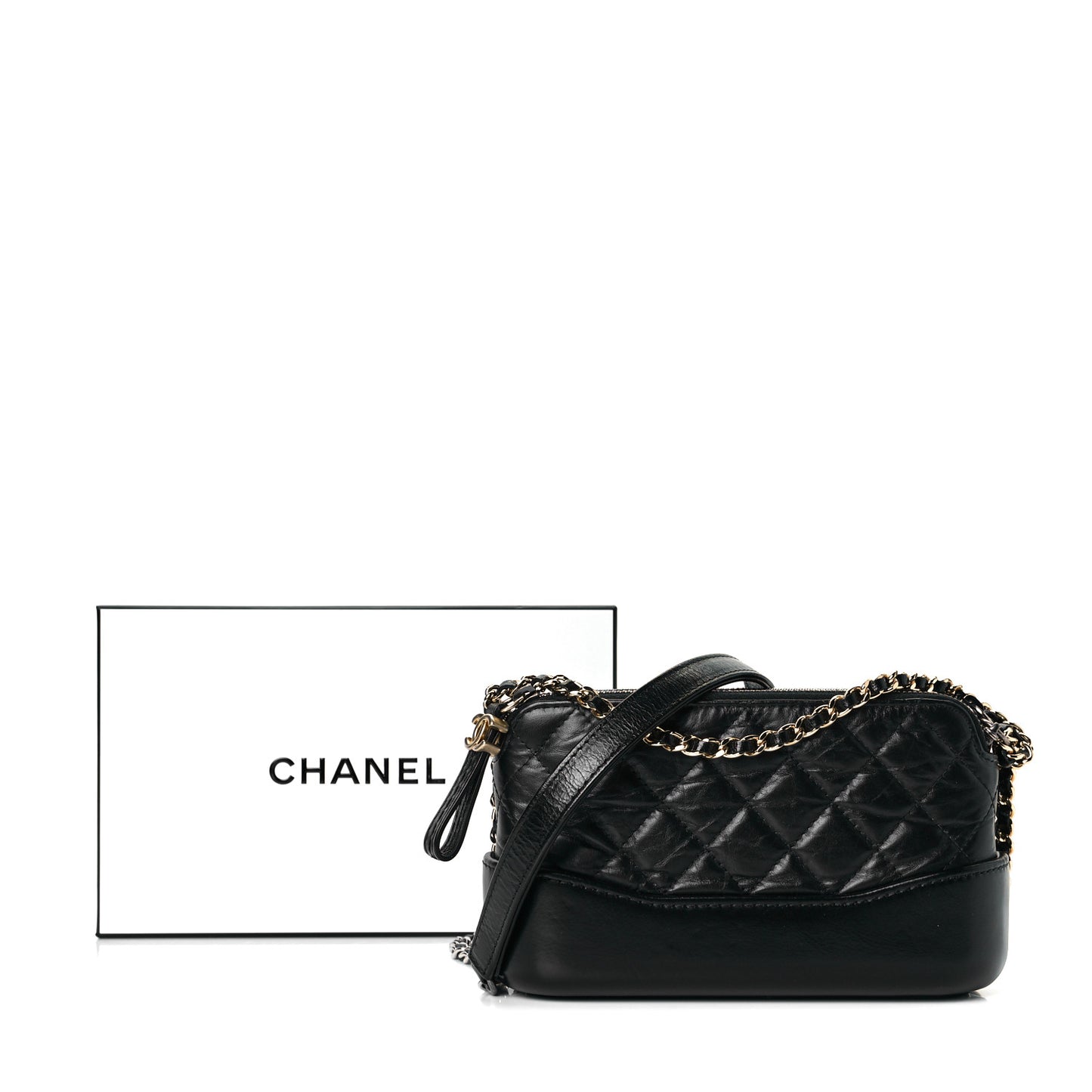 Aged Calfskin Quilted Small Gabrielle Clutch With Chain Black