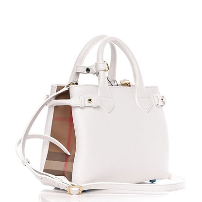 Burberry Grainy Calfskin House Check Small Banner Tote Chalk White 3 of 10
