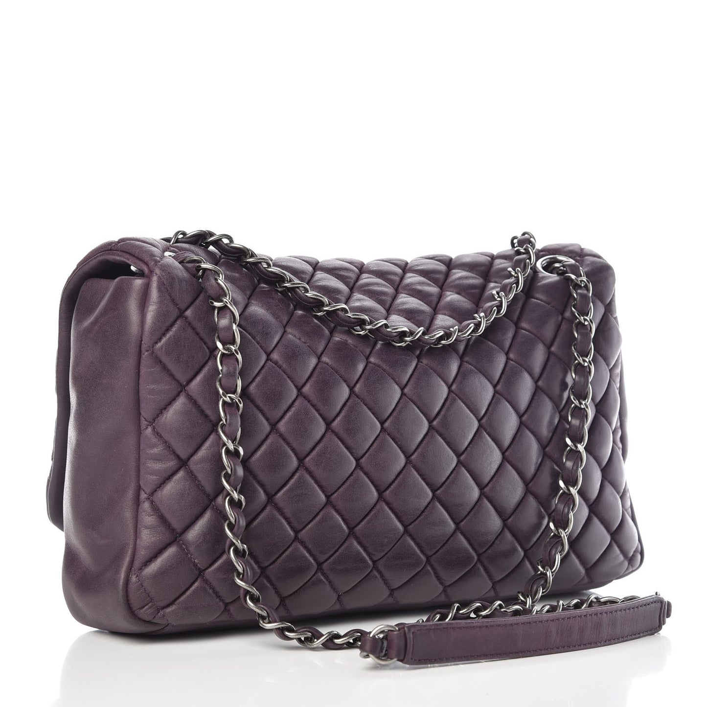 Iridescent Calfskin Quilted Large New Bubble Flap Plum