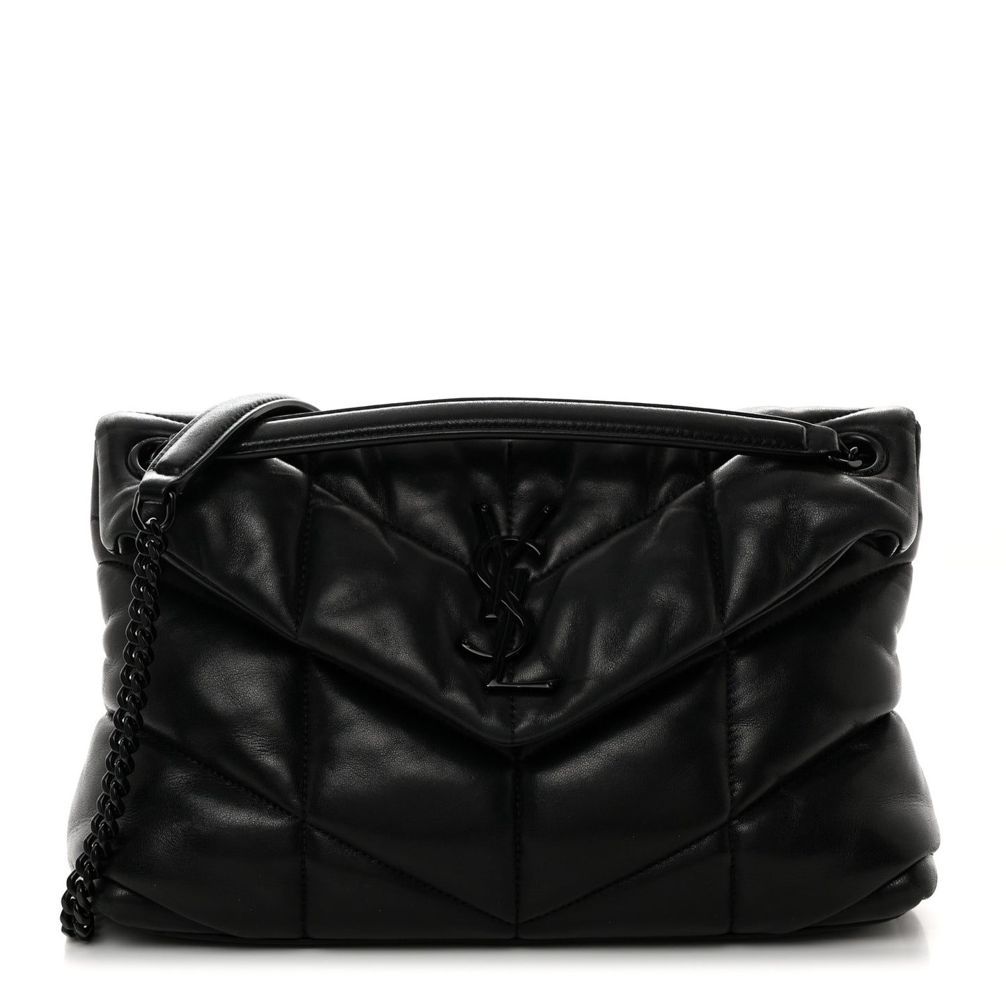 Lambskin Quilted Monogram Monochrome Small Loulou Puffer Chain Satchel Black