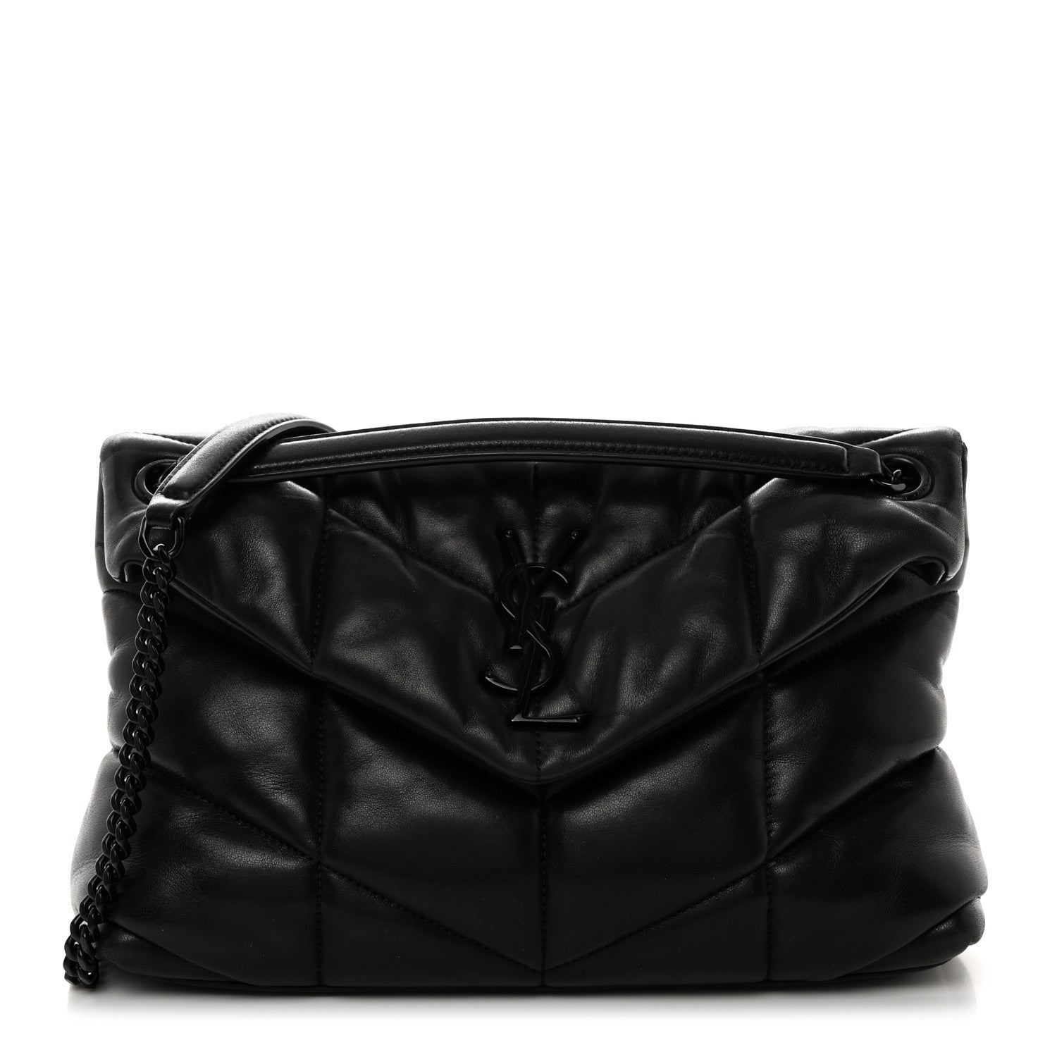 Saint Laurent Lambskin Quilted Monogram Monochrome Small Loulou Puffer Chain Satchel Black 1 of 10
