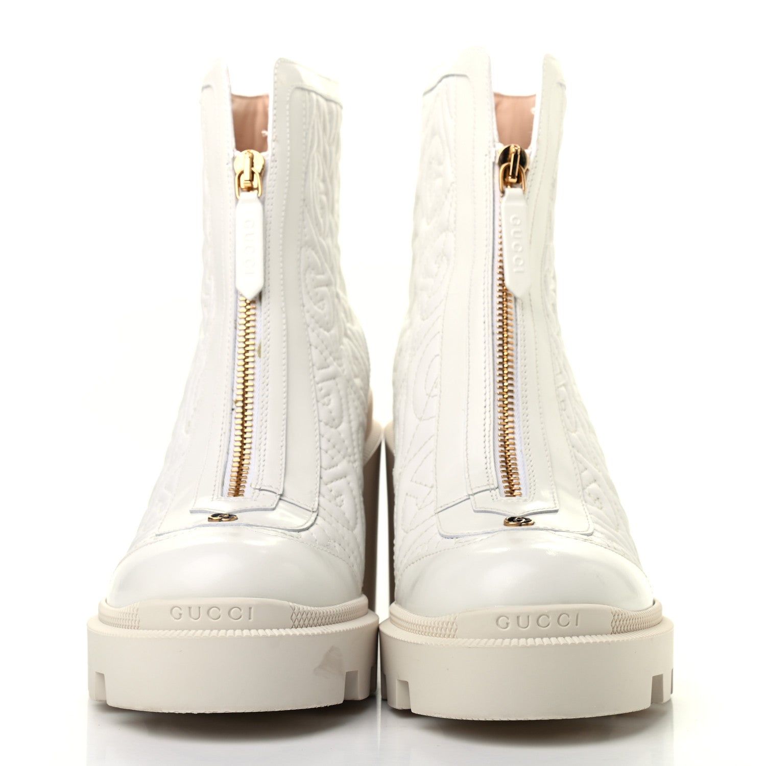 Gucci Calfskin Nappa Rhombus Quilted Trip Ankle Boots 37.5 Great White 2 of 9