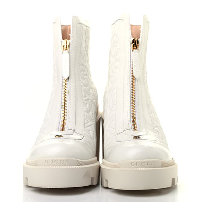 Gucci Calfskin Nappa Rhombus Quilted Trip Ankle Boots 37.5 Great White 2 of 9