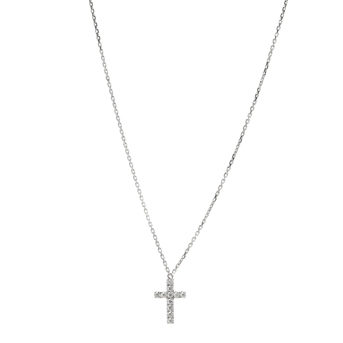 18K White Gold Diamond Symbols Cross Pendant Necklace