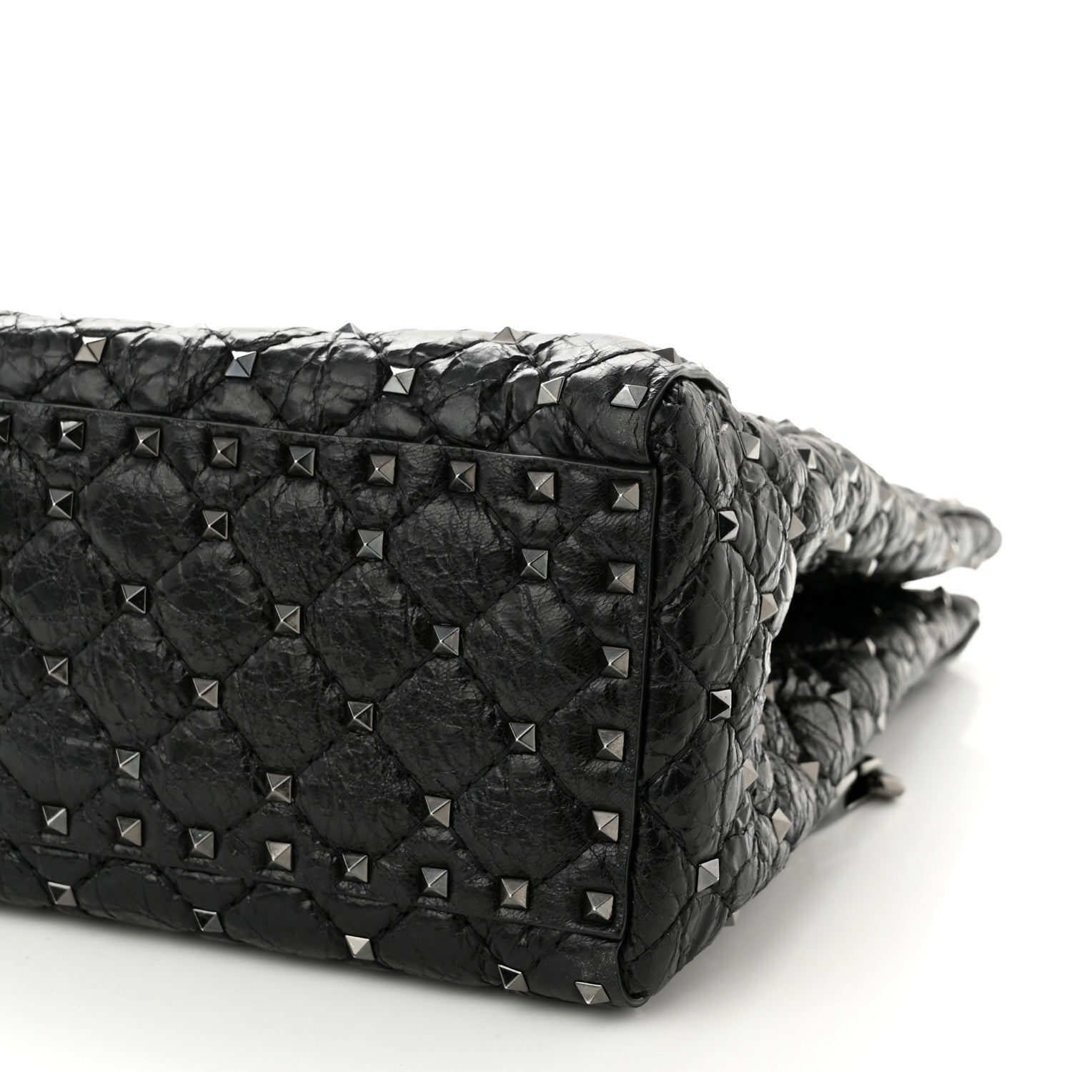Valentino Garavani Craquele Nappa Rockstud Spike Shoulder Tote Black 10 of 10