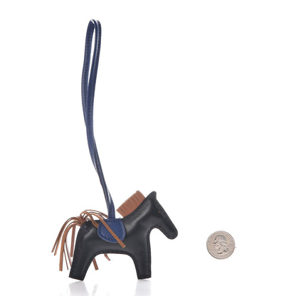Hermes Milo Lambskin Grigri Rodeo Horse Bag Charm PM Black Bleu Saphir Gold 2 of 4