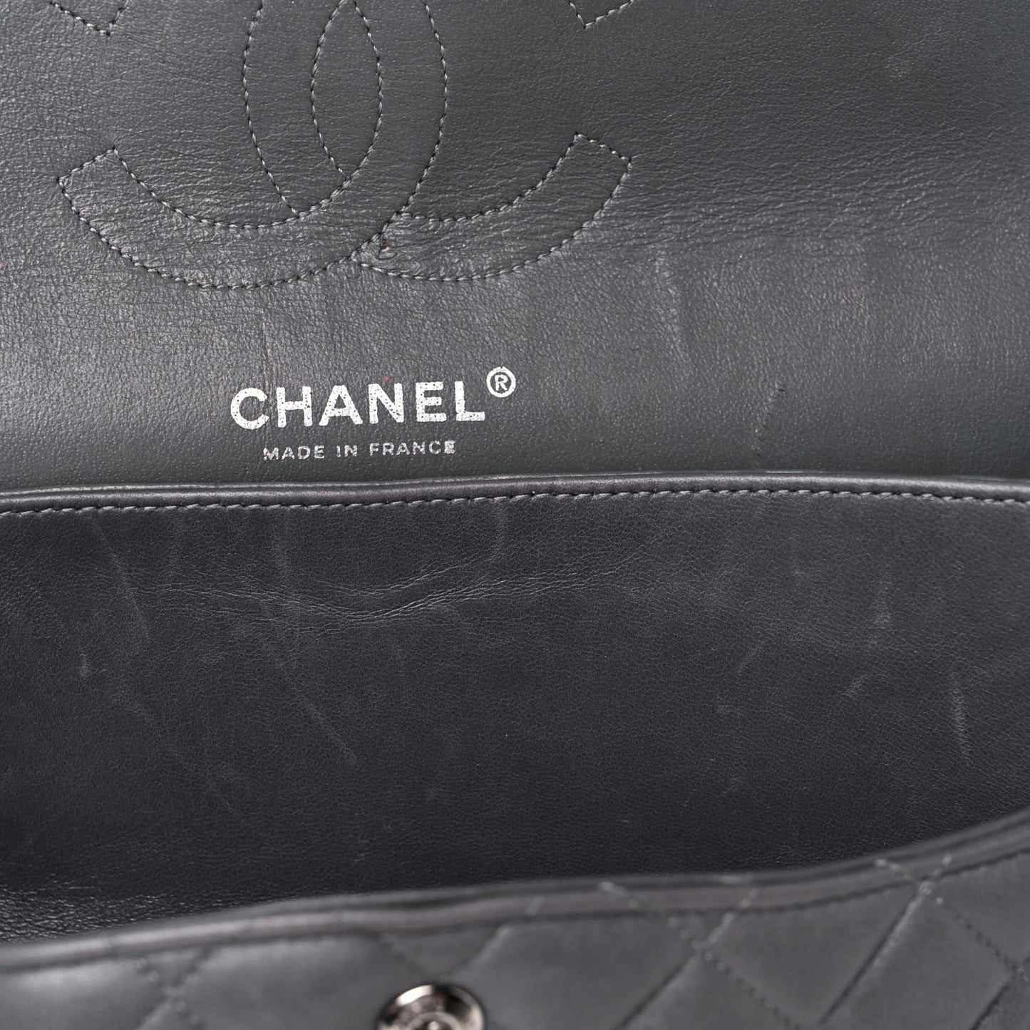 Lambskin Quilted Medium Double Flap Dark Grey