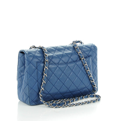 Chanel Washed Caviar Quilted Jumbo Single Flap Blue 3 of 8