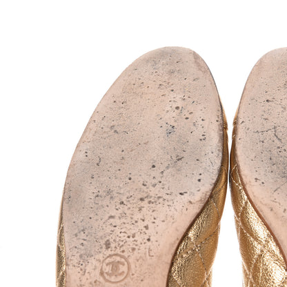 Chanel Metallic Lambskin Quilted Cap Toe Ballerina Flats 40 Gold 11 of 17