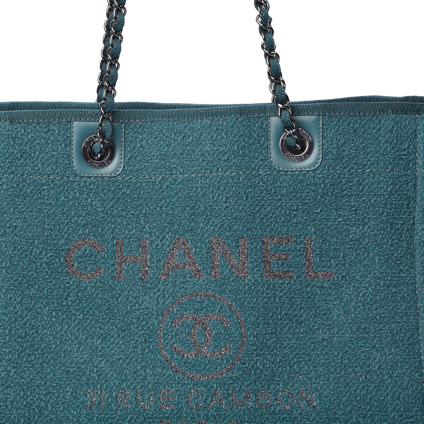 Lurex Boucle Small Deauville Tote Turquoise
