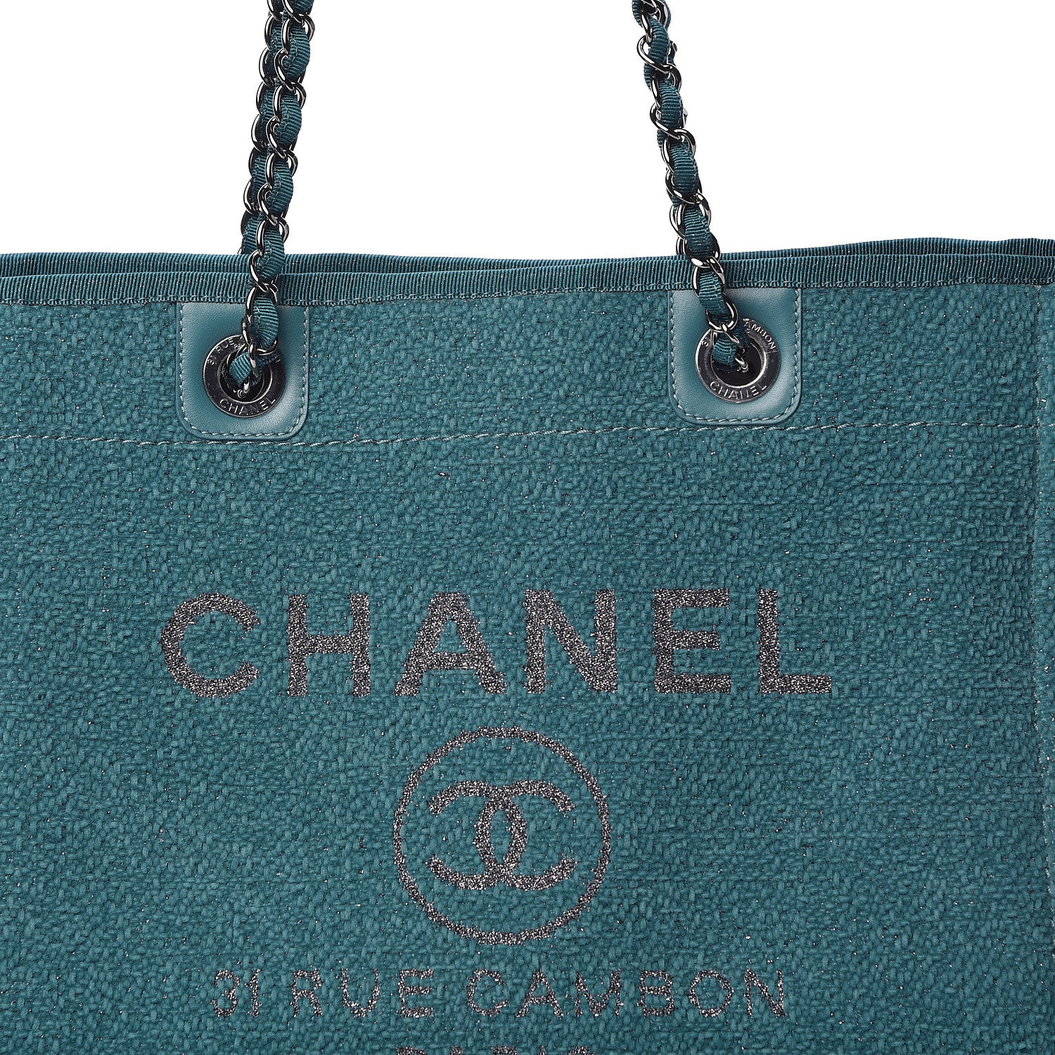 Chanel Lurex Boucle Small Deauville Tote Turquoise 10 of 10