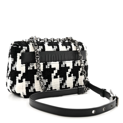 Christian Dior Tweed Macro Houndstooth Small Caro Bag Black White 3 of 10