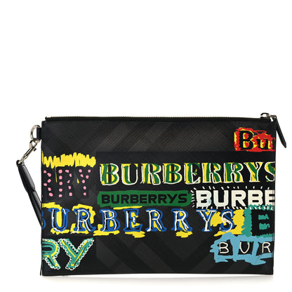 Burberry Coated Canvas Graffiti Print Zip Pouch Black 1 of 10