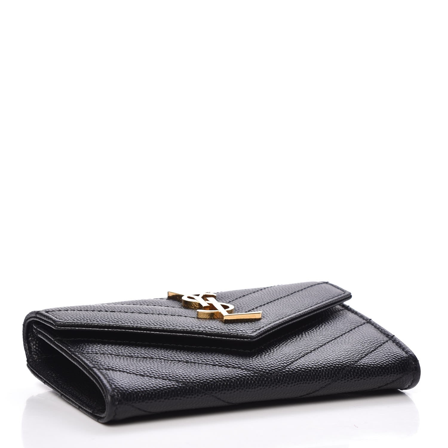 Saint Laurent Grain De Poudre Matelasse Chevron Small Monogram Envelope Wallet Black 4 of 8