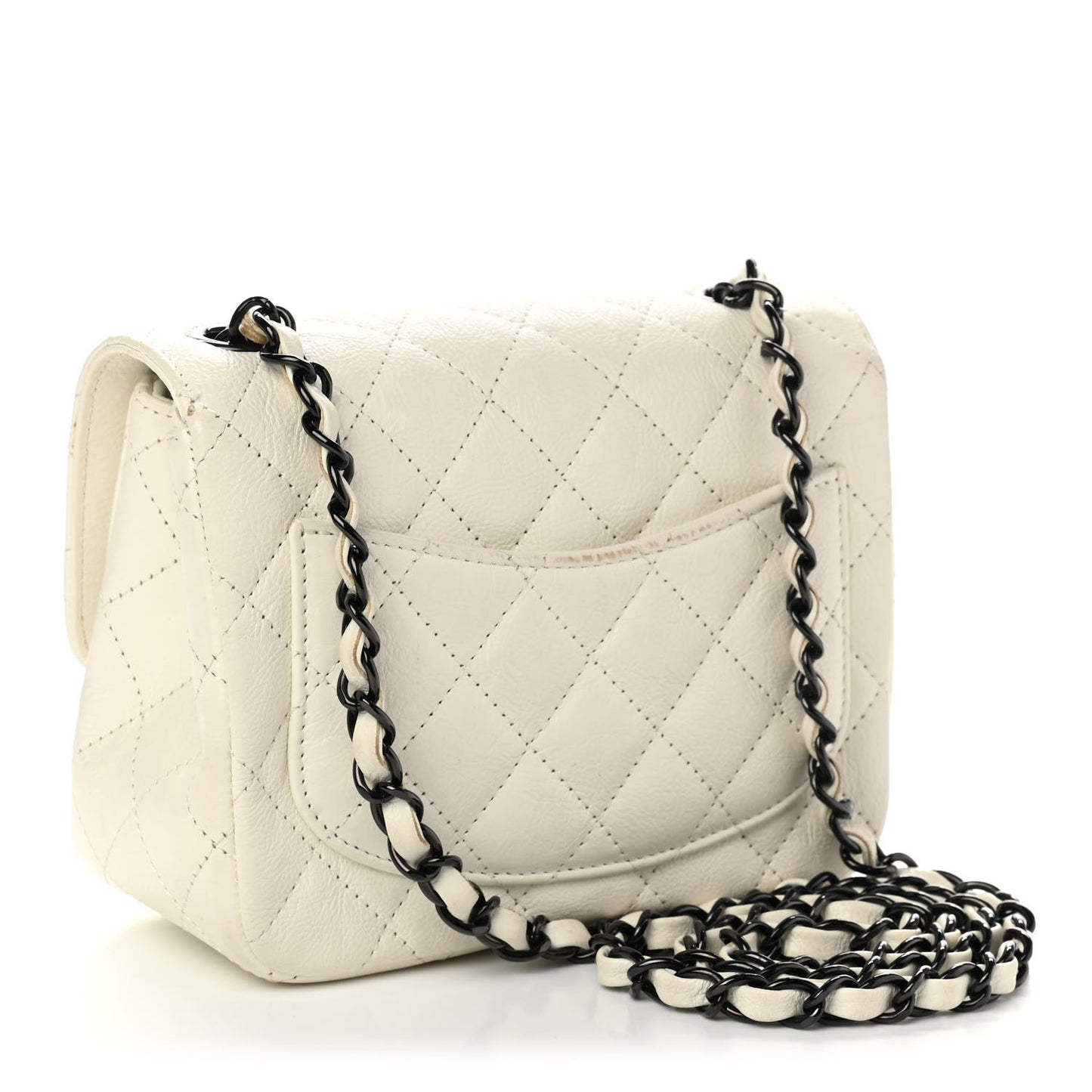 Crumpled Calfskin Quilted Mini Square Flap White