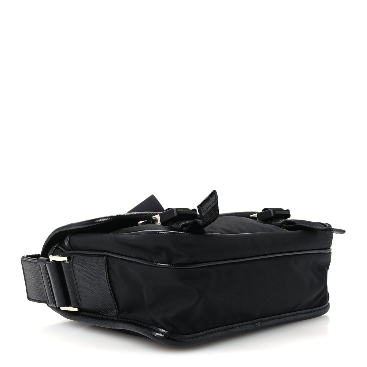 Re-Nylon Saffiano Pocket Double Snap Buckle Shoulder Bag Black