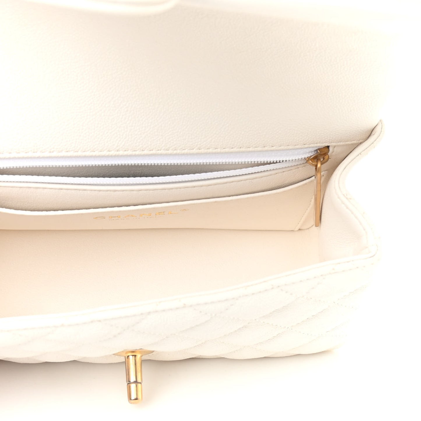 Caviar Quilted Mini Top Handle Rectangular Flap White